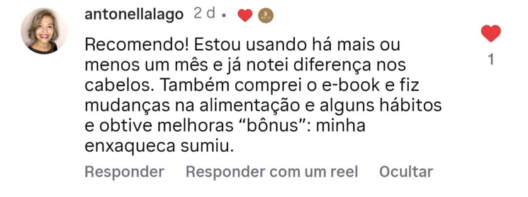 Depoimento real recebido sobre o material Mais Cabelo Mais Saúde
